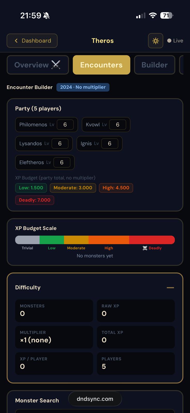 Encounter builder with monster stat blocks