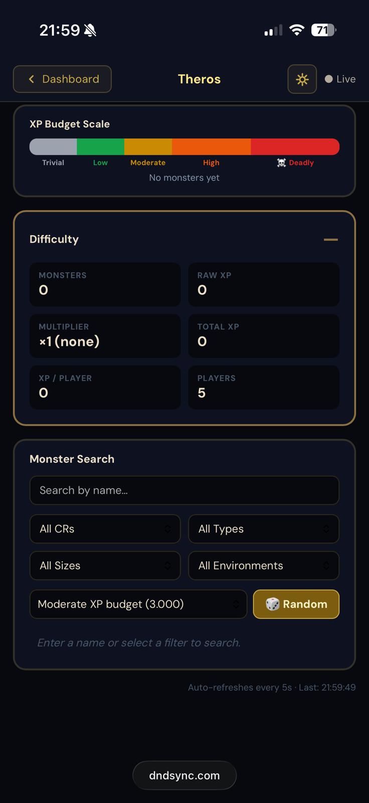Encounter in progress with HP management
