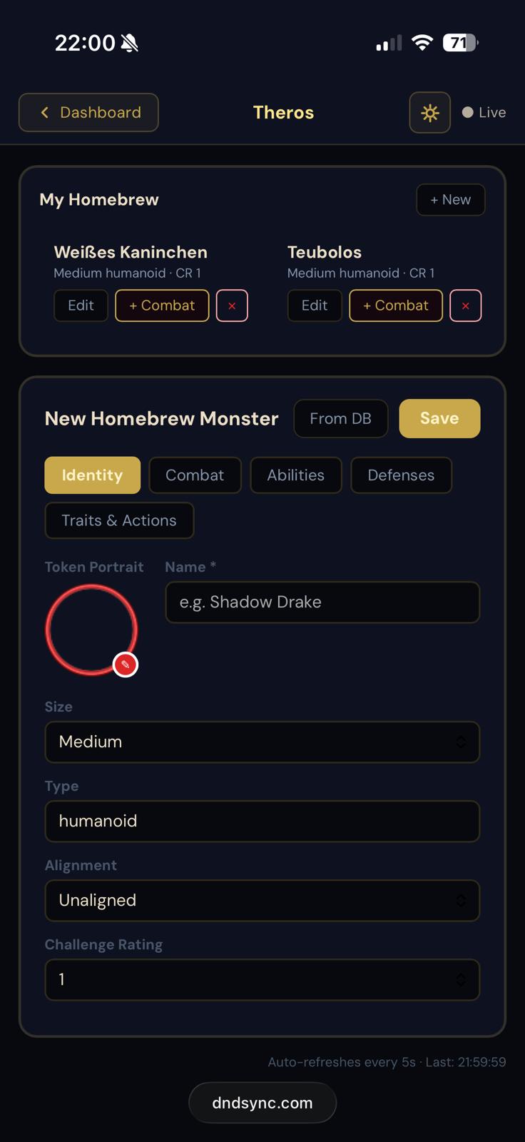 Homebrew monster builder